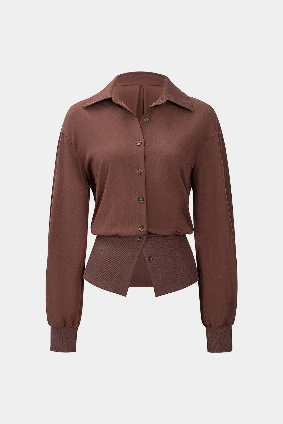 Patchwork Ruched Button Long-Sleeve Shirt sold by Micas