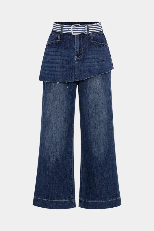 Denim Belted Flared Leg Jeans sold by Micas