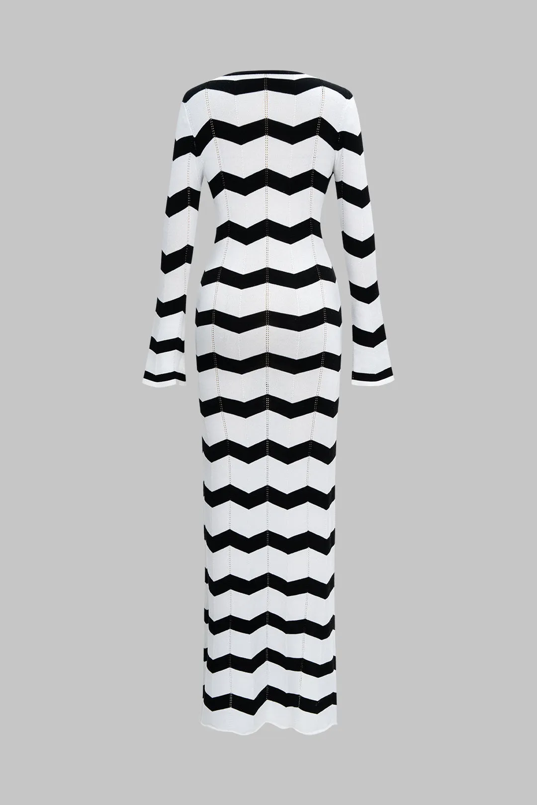Knit Stripes Contrast Long-Sleeve Dress sold by Micas product image thumbnail 2