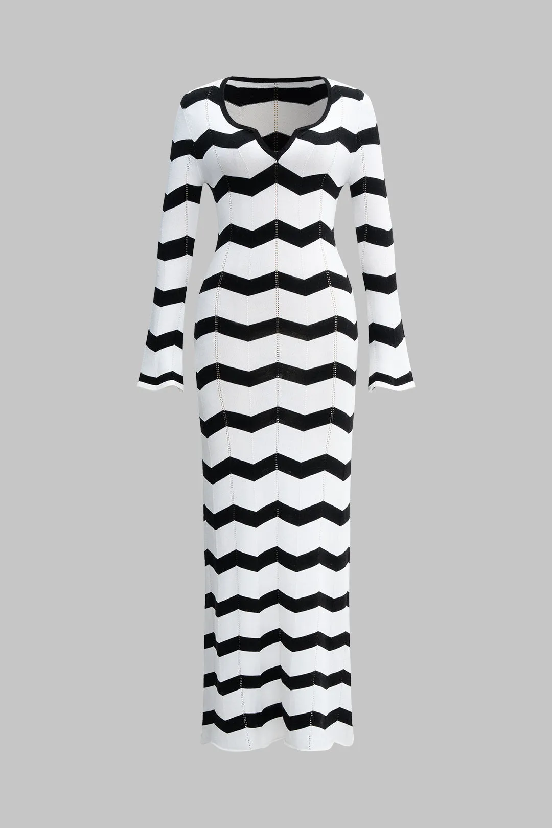 Knit Stripes Contrast Long-Sleeve Dress sold by Micas