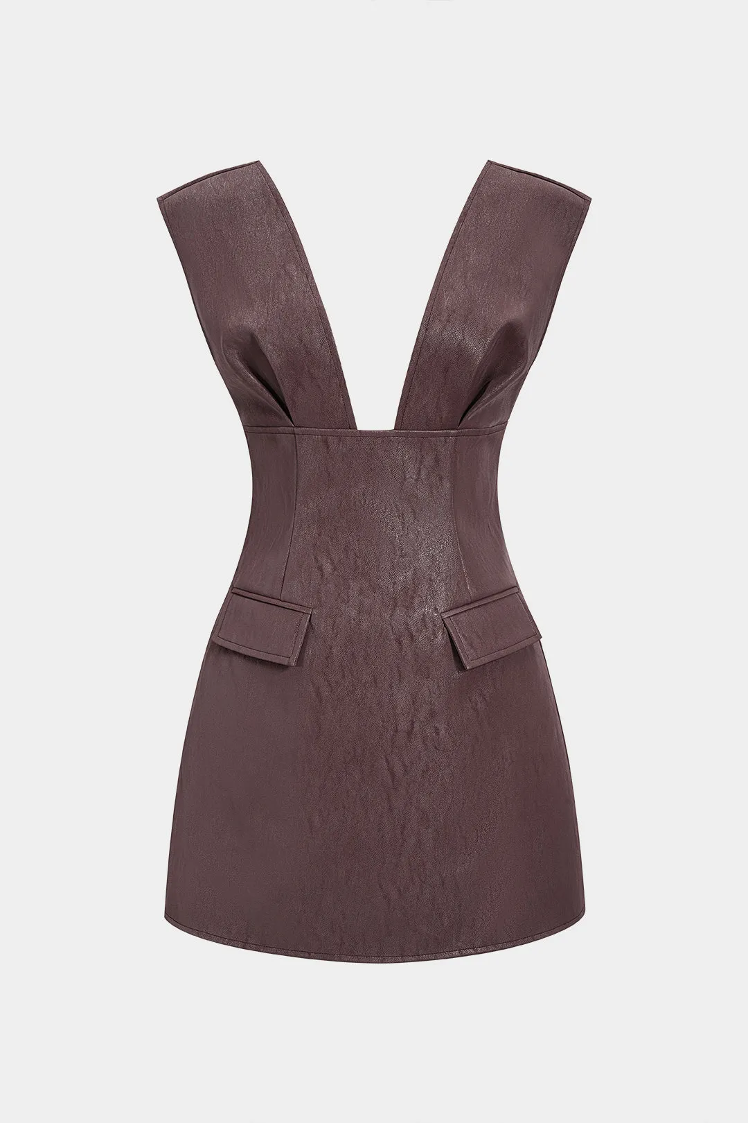 Faux Leather V-Neck Ruched Mini Dress sold by Micas