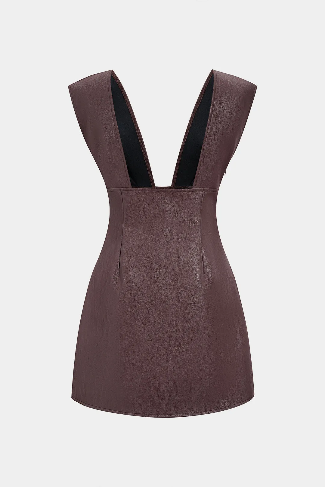 Faux Leather V-Neck Ruched Mini Dress sold by Micas product image thumbnail 2