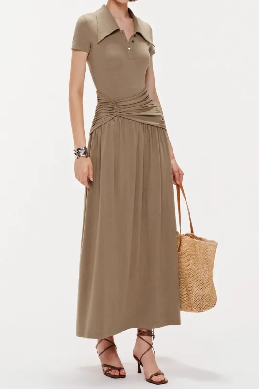Ruched Short-Sleeve Maxi Dress sold by Micas