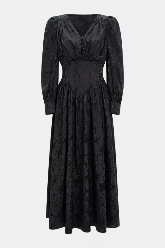 Jacquard V-Neck Corset Long Sleeve Maxi Dress sold by Micas