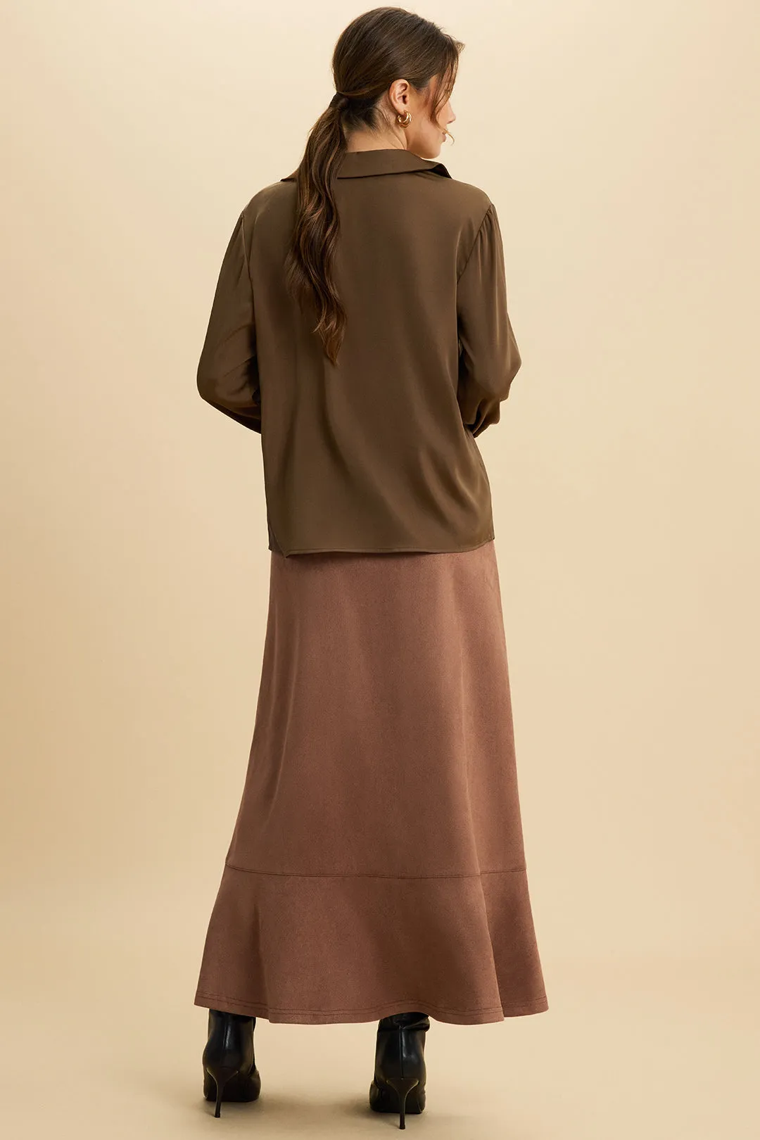 Suede Patchwork Belted High Waist Skirt sold by Micas product image thumbnail 3