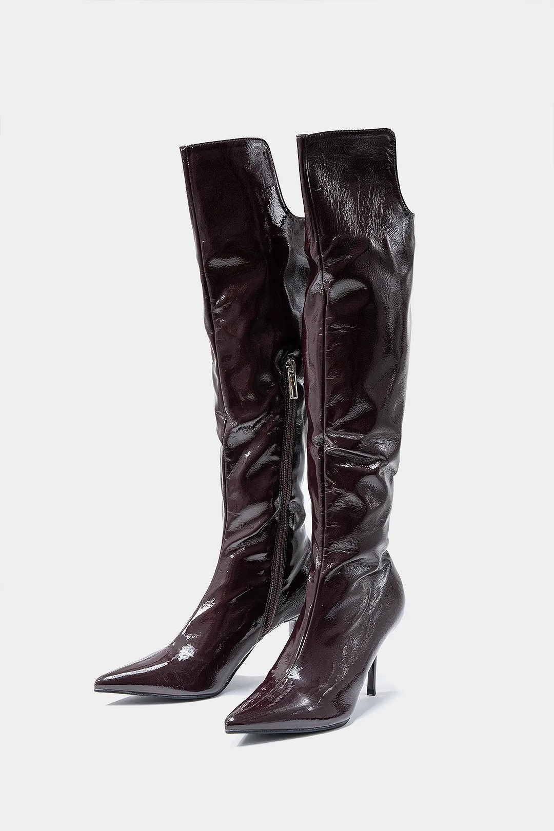 Leather Pointed Toe Zipper Knee High Boots sold by Micas