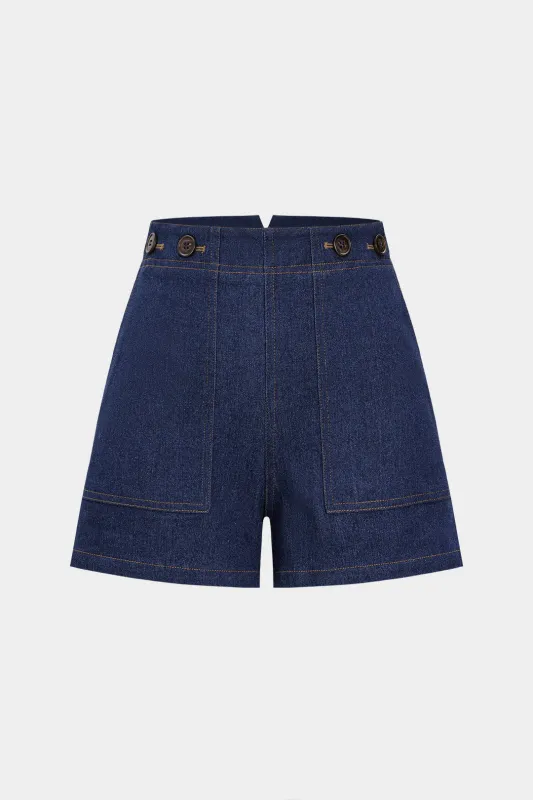 Denim Button High Waist Pocket Shorts sold by Micas