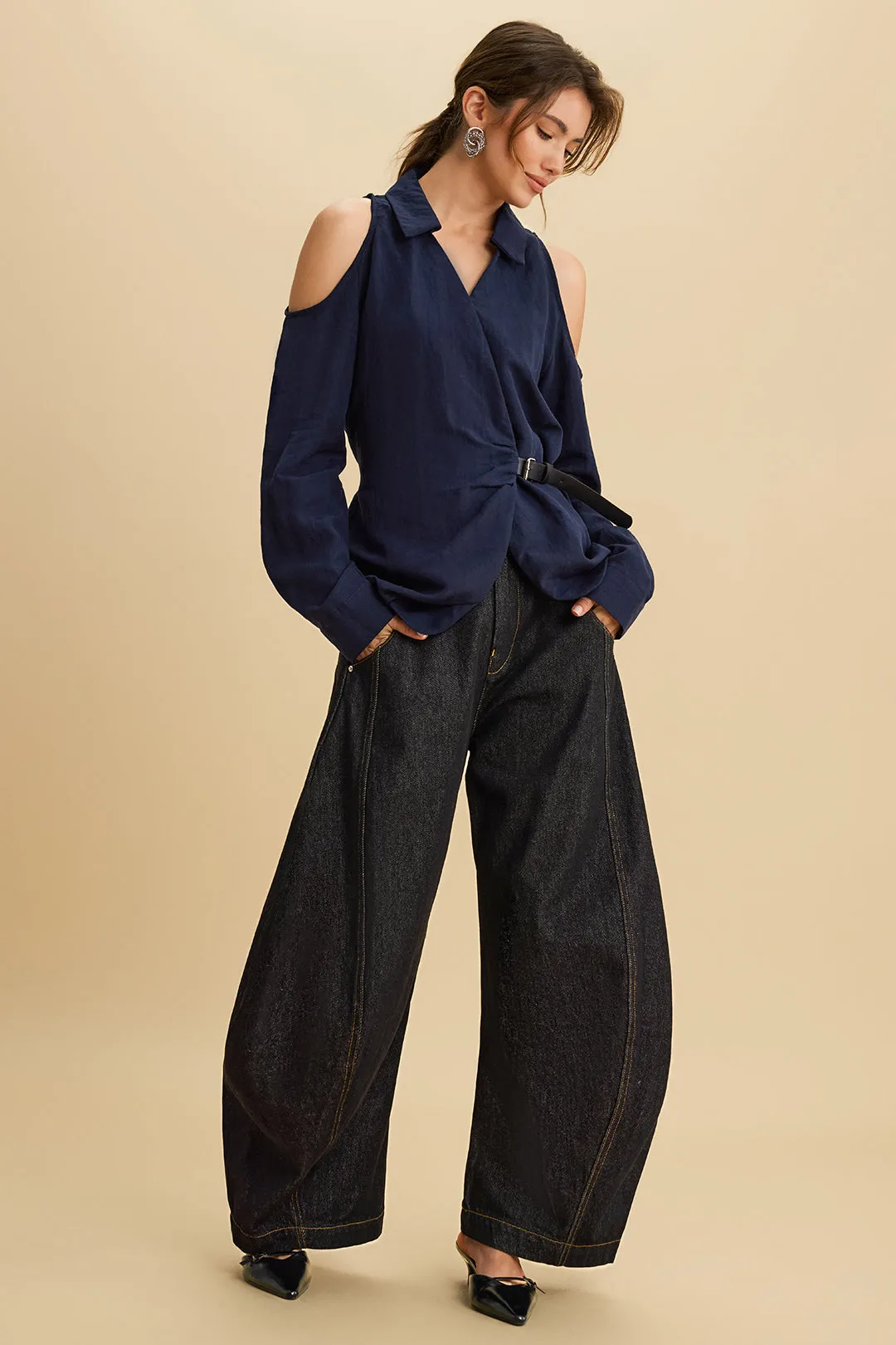 Denim Zipper Pocket Barrel Jeans sold by Micas product image thumbnail 2