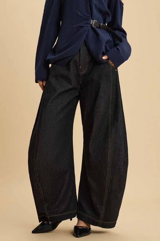 Denim Zipper Pocket Barrel Jeans sold by Micas