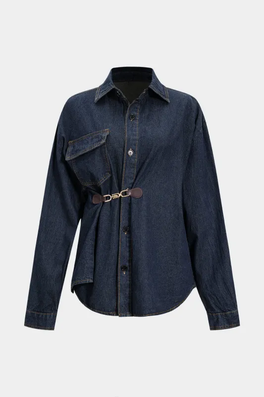 Denim Asymmetrical Metallic Buckle Outerwear sold by Micas
