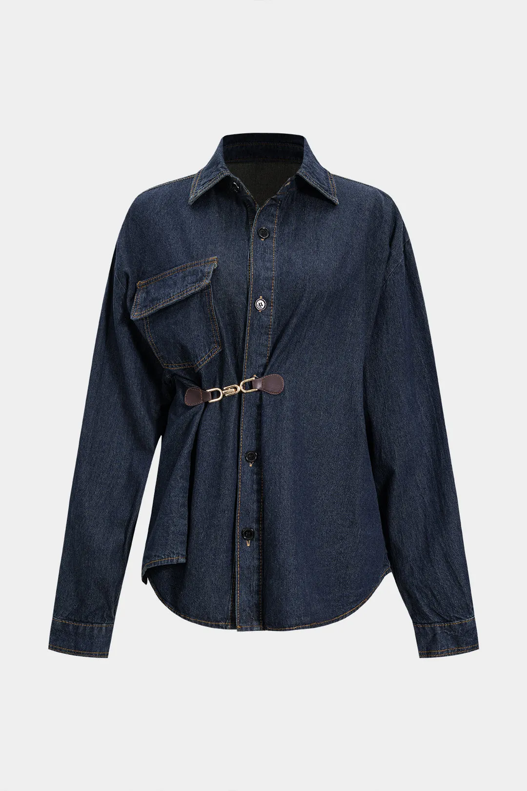 Denim Asymmetrical Metallic Buckle Outerwear sold by Micas