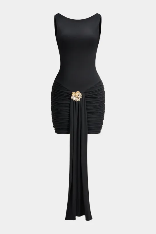 Metallic Decor Ruched Strappy Sleeveless Mini Dress sold by Micas