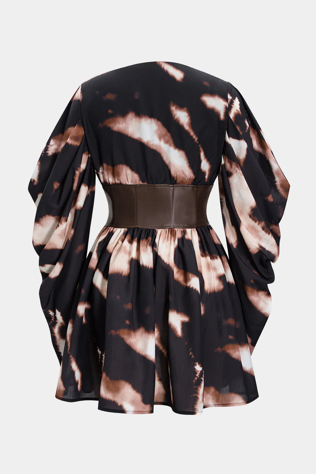 Abstract Print Faux Leather Corset Waist Patchwork Long Sleeve Mini Dress sold by Micas product image thumbnail 2