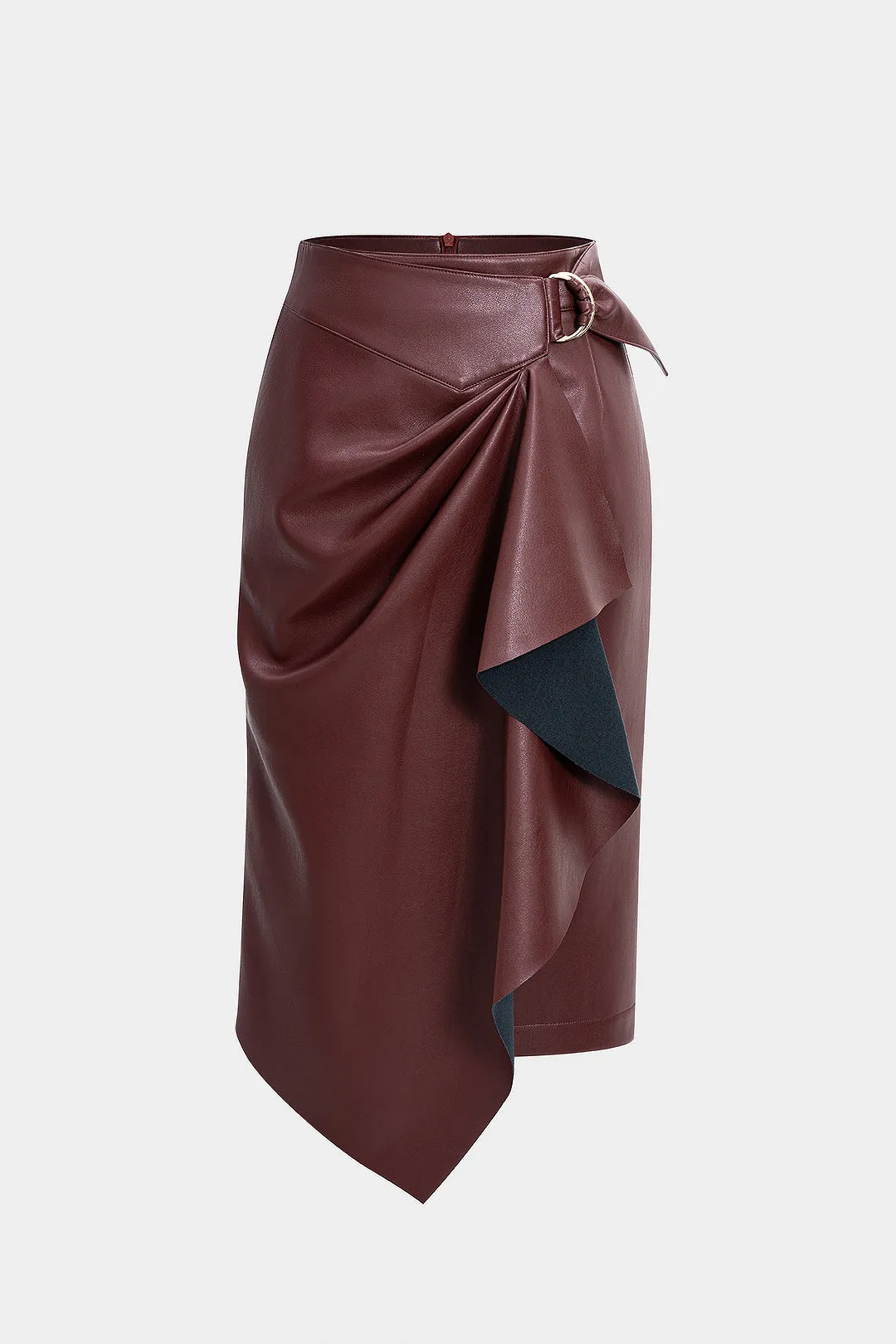 Faux Leather Metallic Pleated Ruffle Skirt sold by Micas