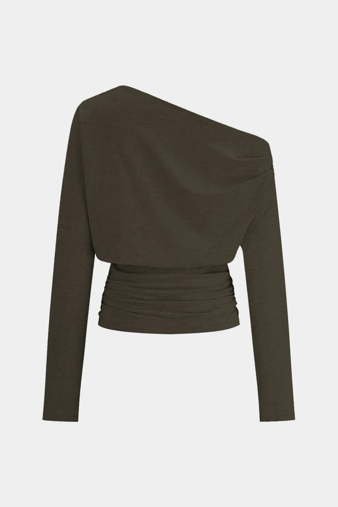 Ruched Asymmetrical Shoulder Waist-Cinching Long-Sleeve Top sold by Micas product image thumbnail 2