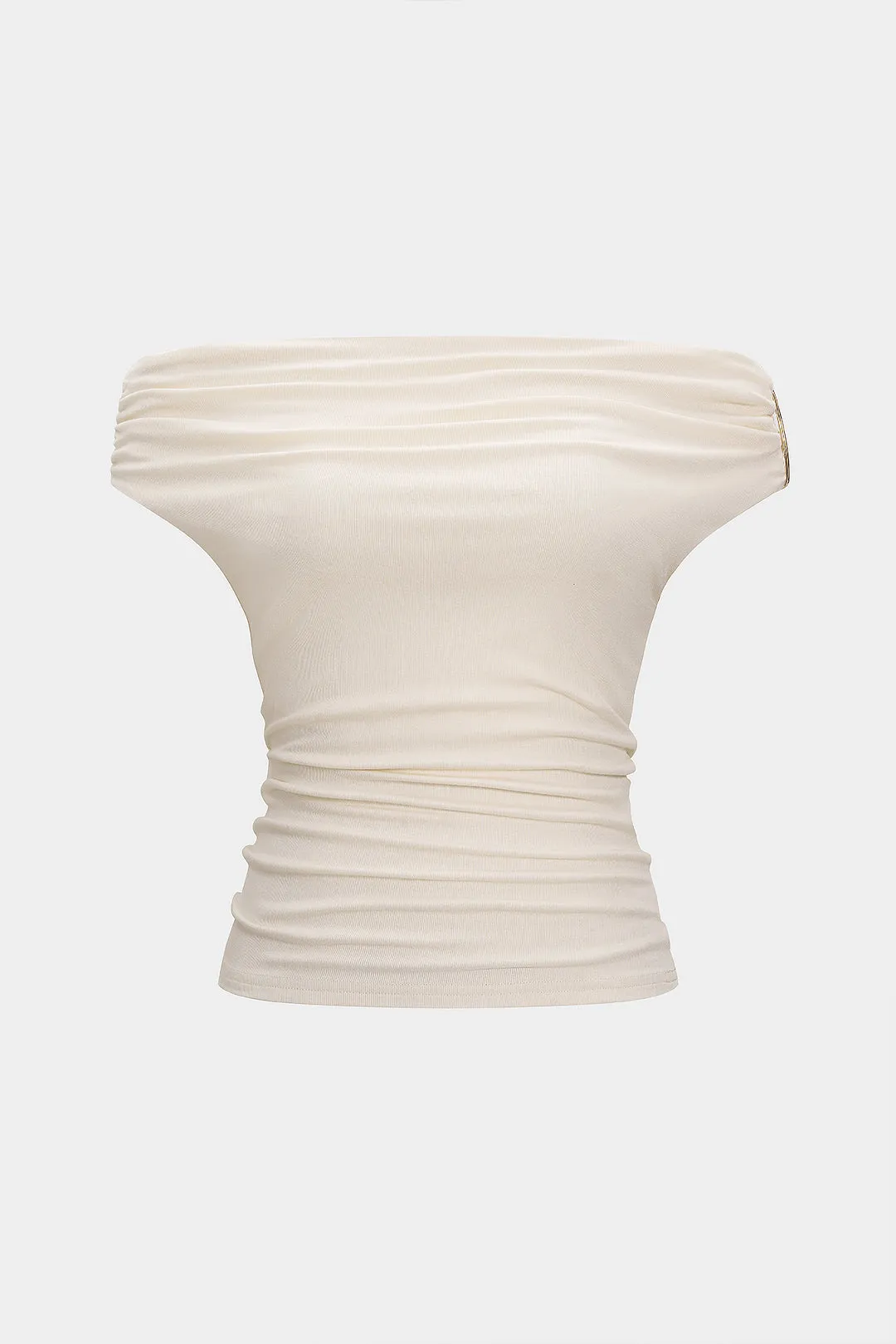 Off Shoulder Ruched Short Sleeve T-Shirt sold by Micas