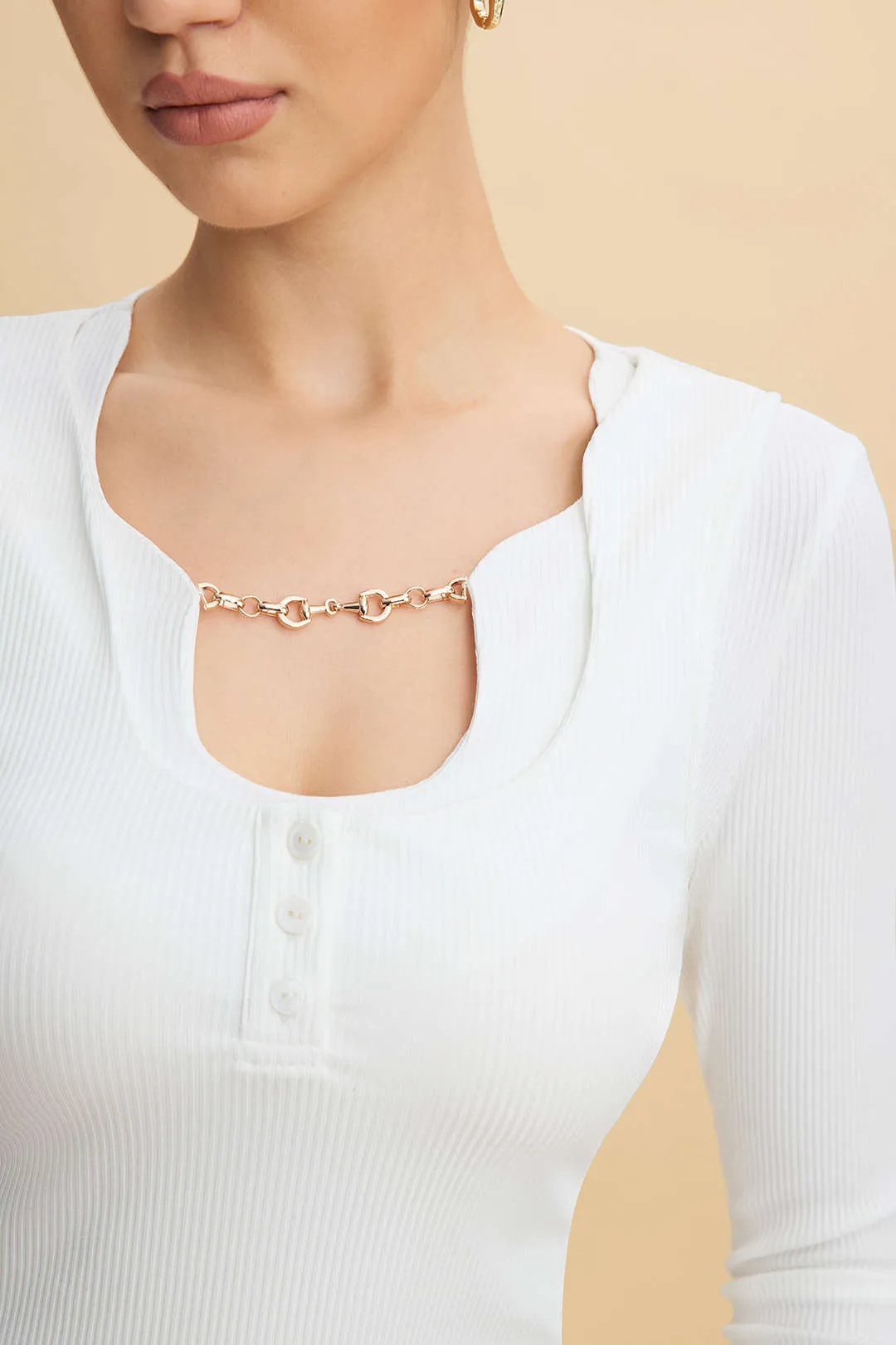 Metallic Chain Button Long-Sleeve Top sold by Micas product image thumbnail 4