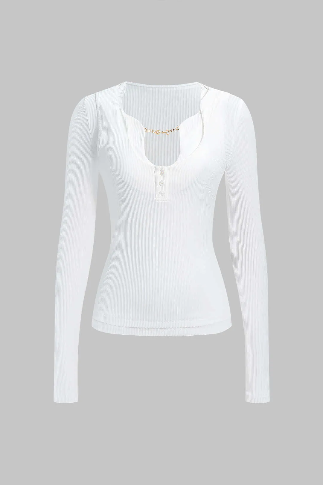 Metallic Chain Button Long-Sleeve Top sold by Micas product image thumbnail 5