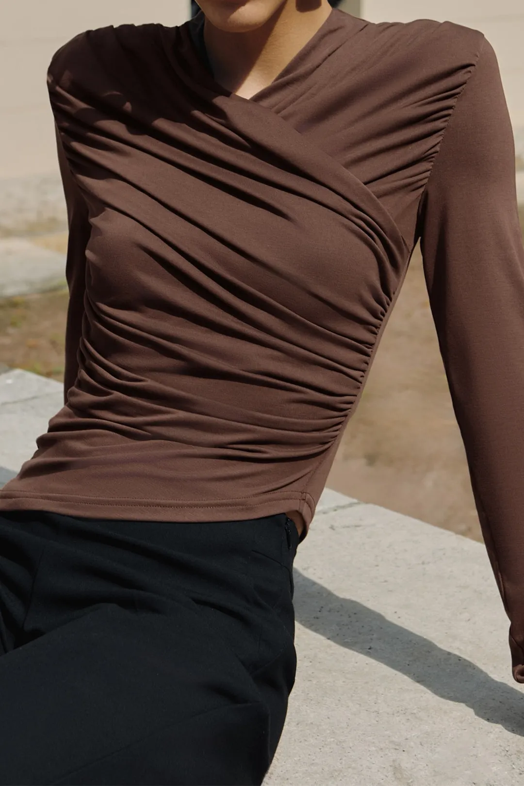 Asymmetrical Ruched Long-Sleeve Top sold by Micas product image thumbnail 3