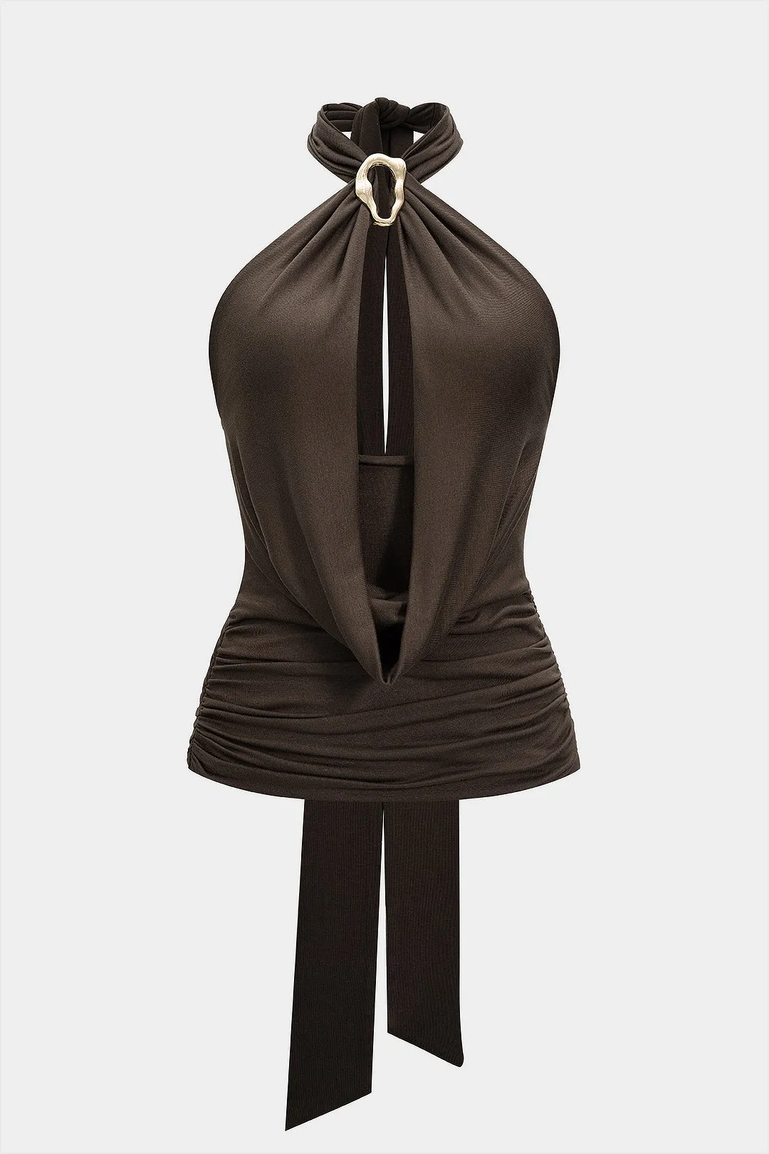 Metallic Decor Cowl Neck Tie Back Ruched Backless Cami Top sold by Micas