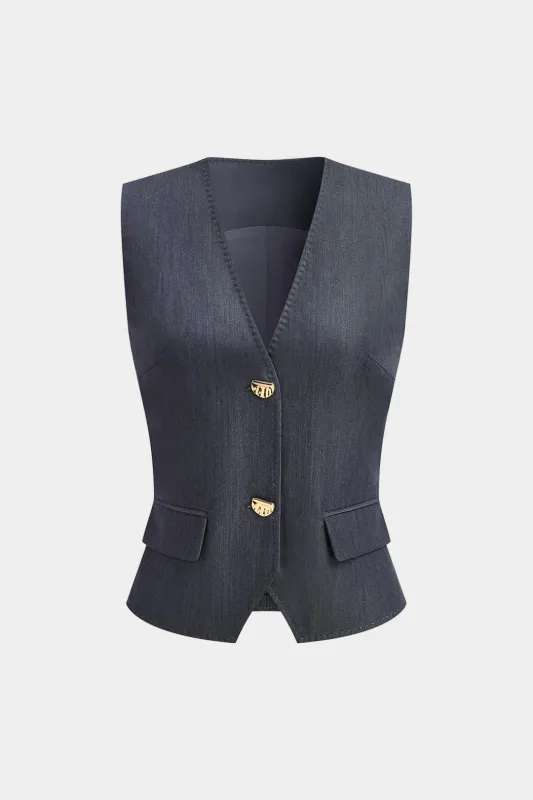 Metallic Button V-Neck Vest sold by Micas