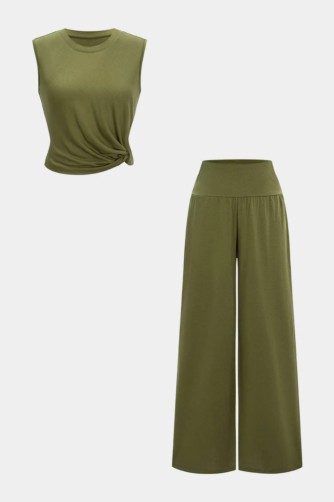 Asymmetrical Twist Knot Tank Top And High Waist Trousers Set sold by Micas