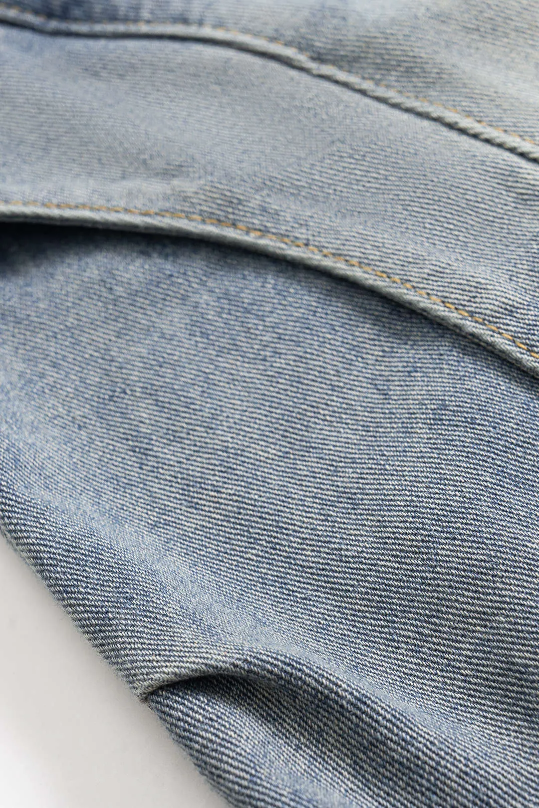 Denim Washed Shirred Waistband Tie-Up Jorts sold by Micas product image thumbnail 3