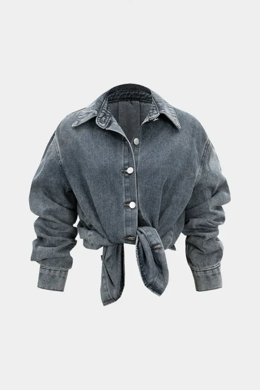 Denim Washed Button Long-Sleeve Shirt sold by Micas