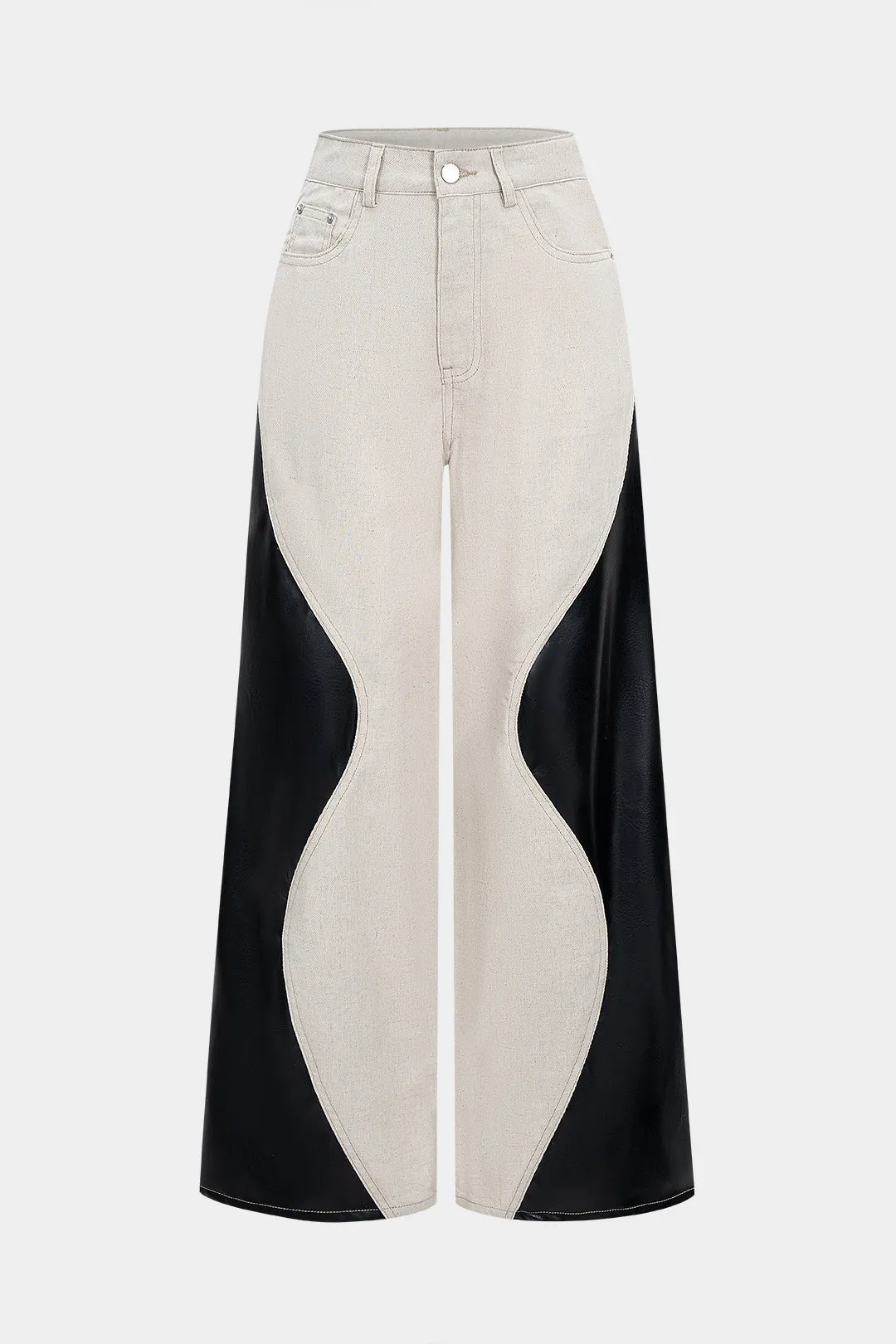 Faux Leather Button Patchwork Trousers sold by Micas product image thumbnail 5
