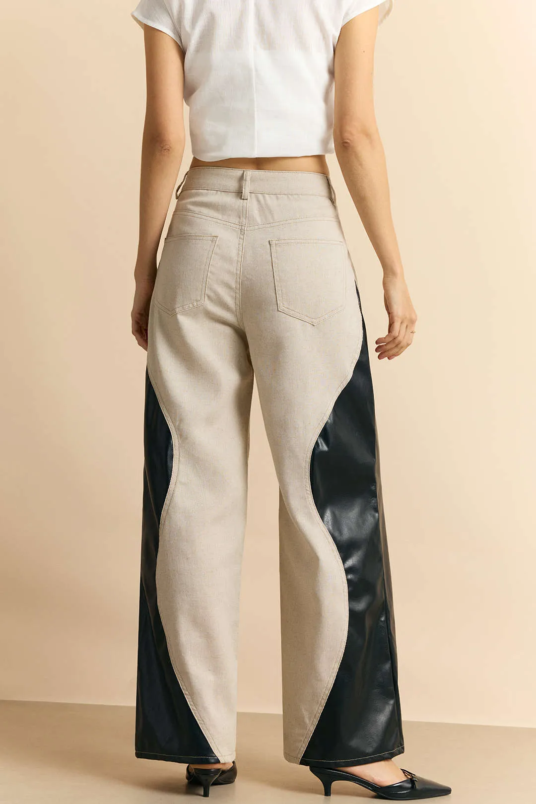 Faux Leather Button Patchwork Trousers sold by Micas product image thumbnail 2