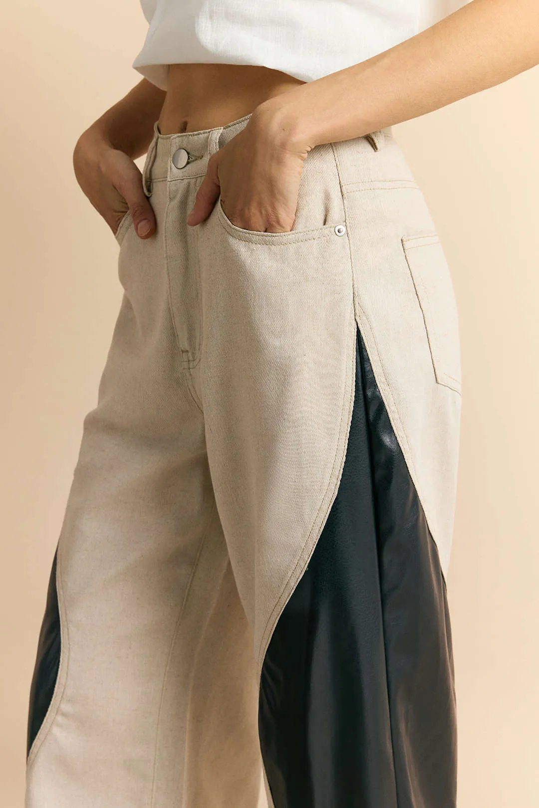 Faux Leather Button Patchwork Trousers sold by Micas product image thumbnail 3
