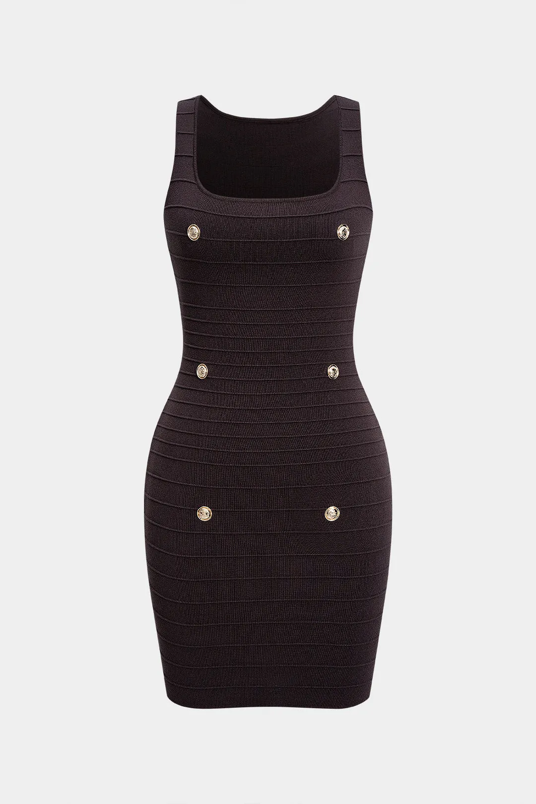 Knit Sqaure Neck Button Decor Sleeveless Dress sold by Micas