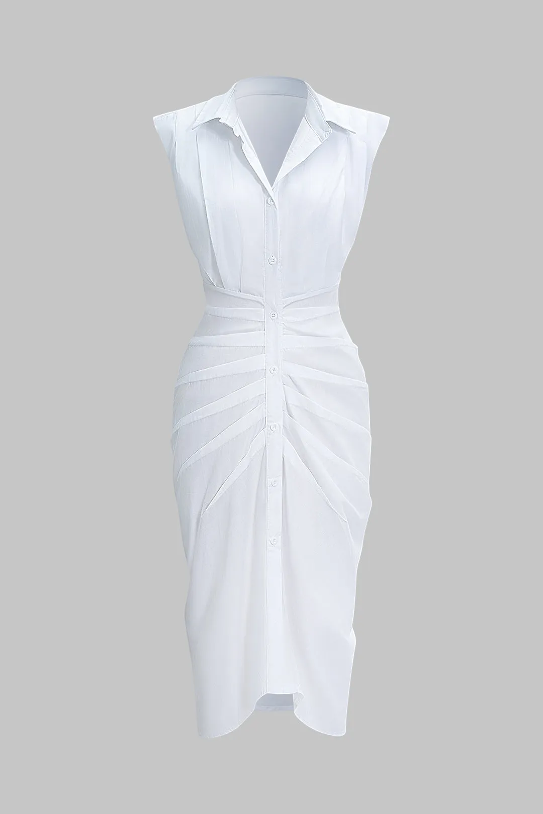Button Pleated Tie-Back Sleeveless Midi Dress sold by Micas