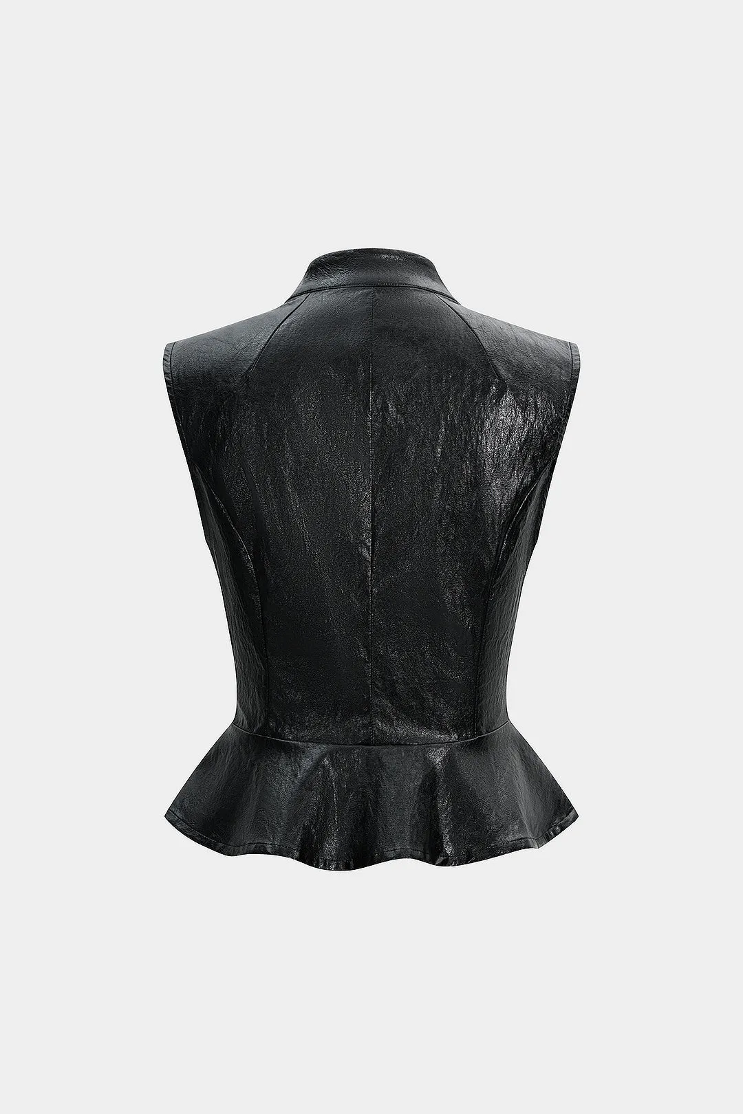 Faux Leather V-Neck Knotted Ruffle Hem Tank Top sold by Micas product image thumbnail 2