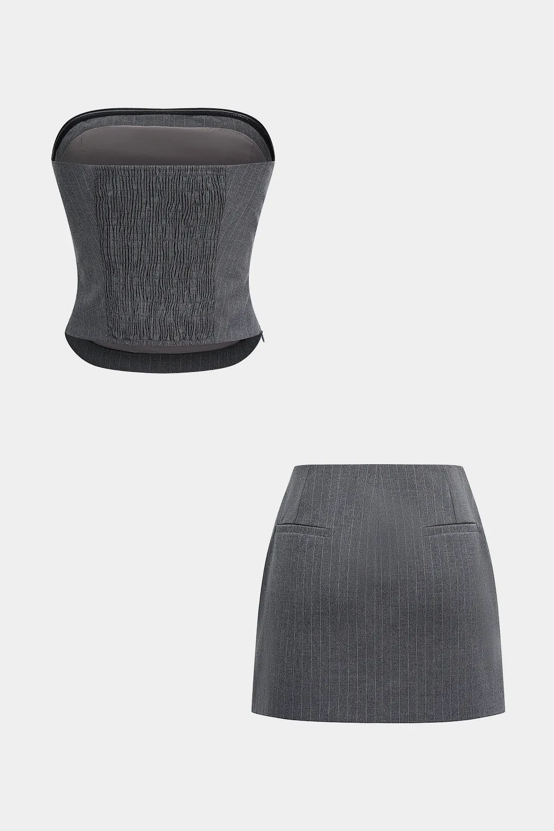 Smocked Zipper Tube Top And Button Mini Skirt Set sold by Micas product image thumbnail 2