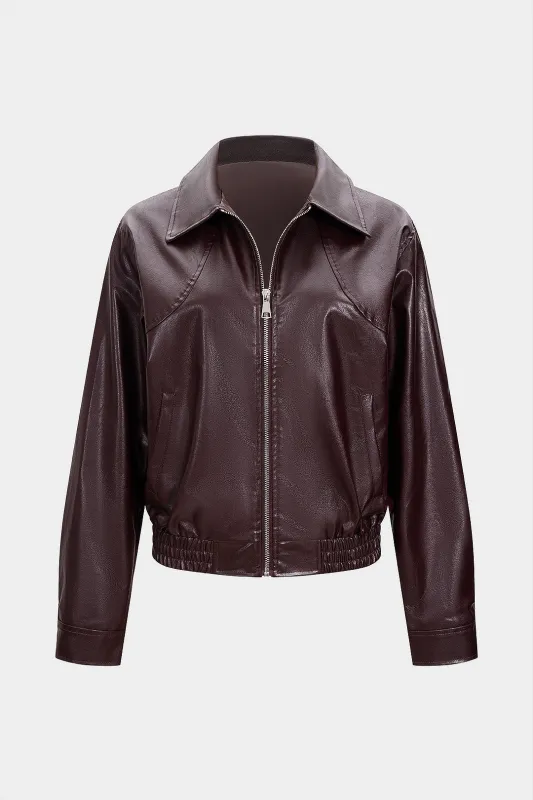 Faux Leather Smocked Zipper Jacket sold by Micas