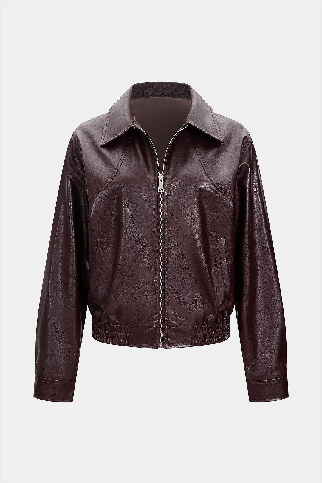 Faux Leather Smocked Zipper Jacket sold by Micas
