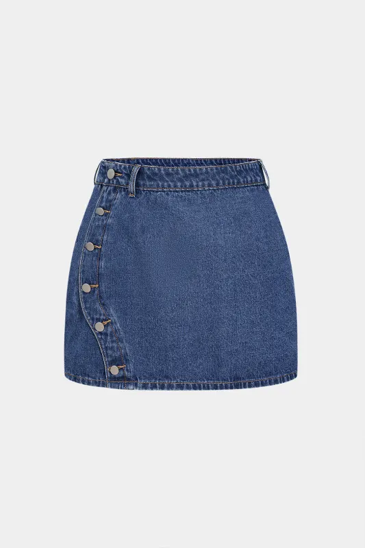 Plus Size Denim Button Mini Skirt sold by Micas