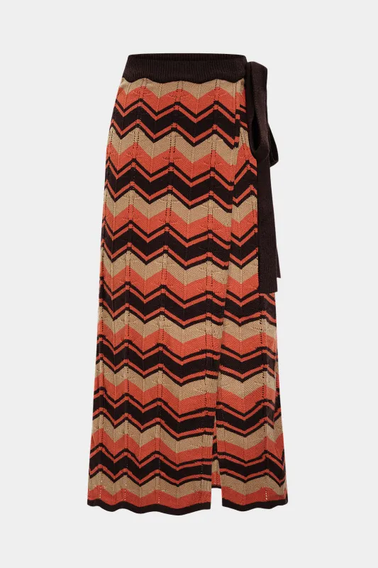 Knit Color Block Stripes Print High Slit Tie-Up Skirt sold by Micas