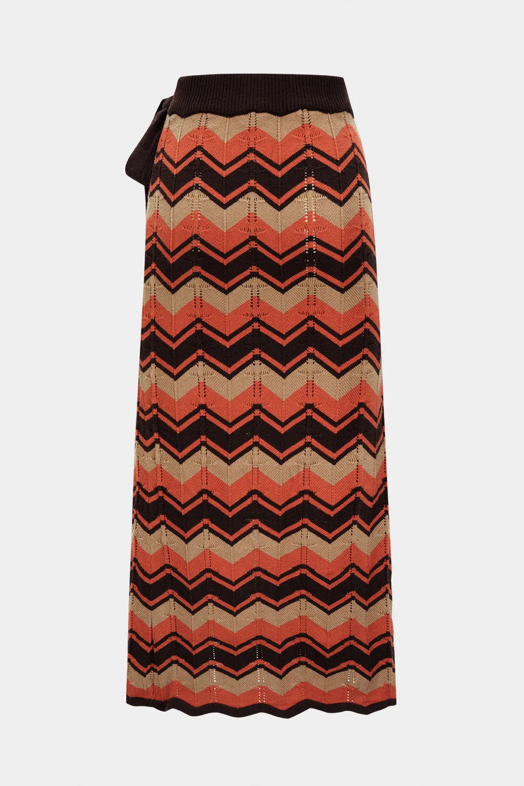 Knit Color Block Stripes Print High Slit Tie-Up Skirt sold by Micas product image thumbnail 2
