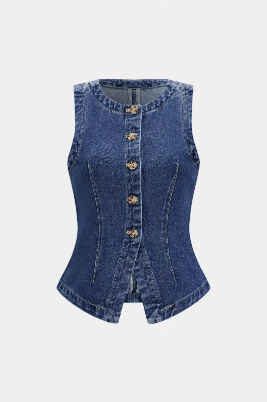 Denim Button Tank Top sold by Micas