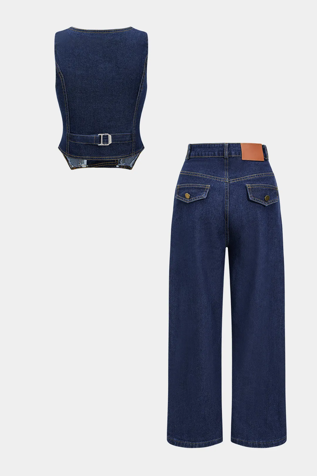Denim Button Tank Top And High Waist Straight Leg Jeans Set sold by Micas product image thumbnail 2