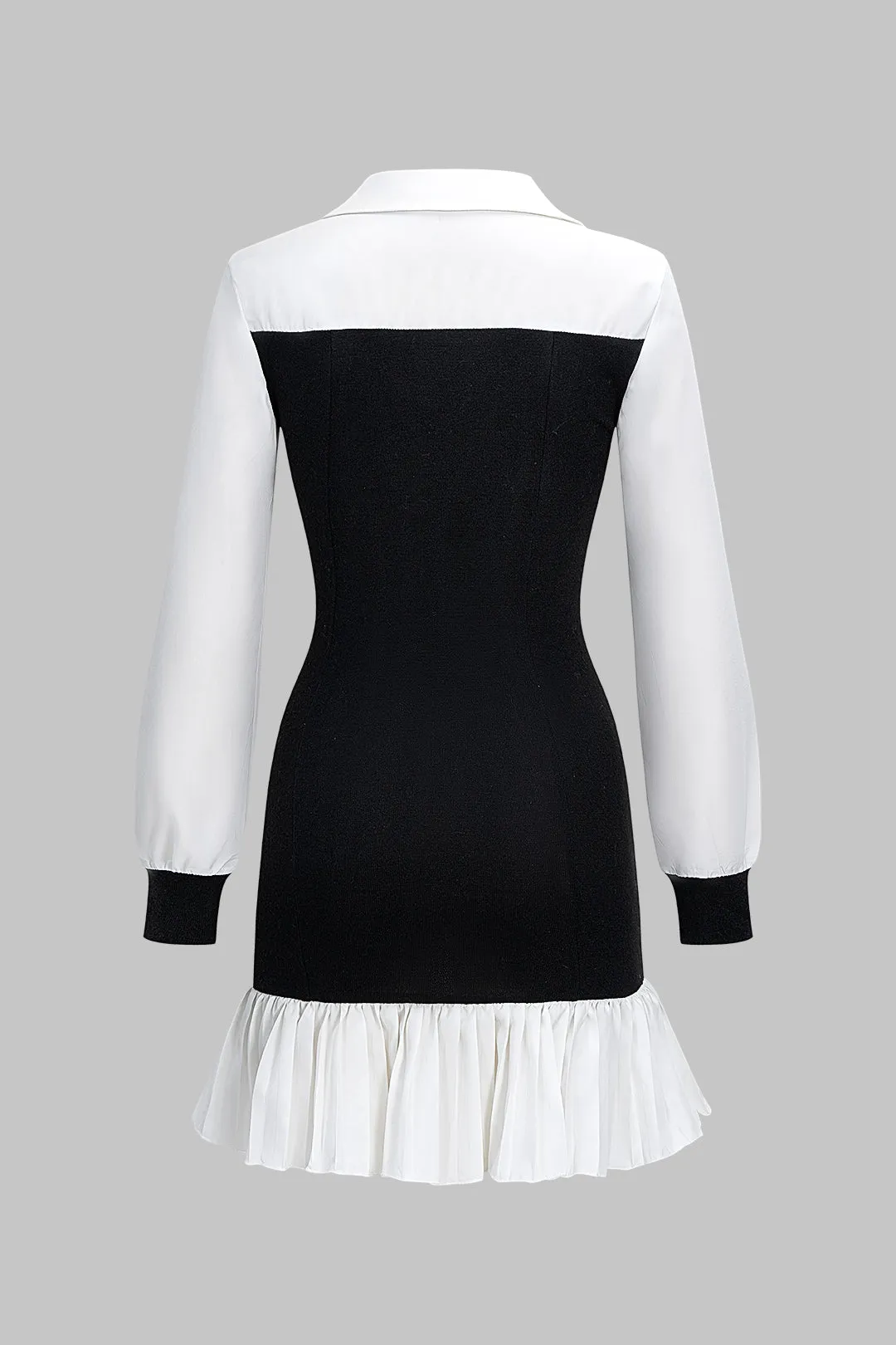 Patchwork Pleated Long Sleeve Mini Dress sold by Micas product image thumbnail 2