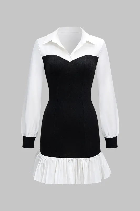Patchwork Pleated Long Sleeve Mini Dress sold by Micas