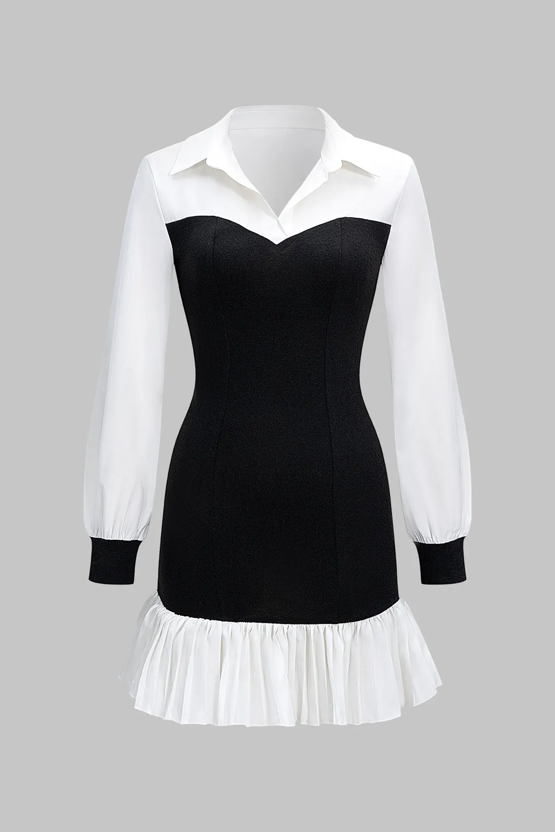 Patchwork Pleated Long Sleeve Mini Dress sold by Micas