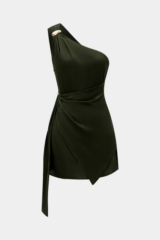 Metallic Decor Tie-Up One Shoulder Ruched Sleeveless Mini Dress sold by Micas