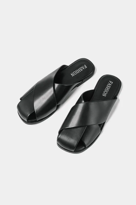Leather Crossed Square Toe Flats sold by Micas