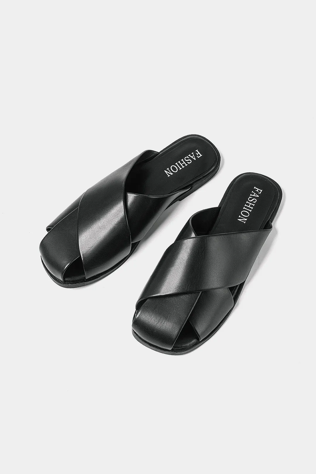 Leather Crossed Square Toe Flats sold by Micas
