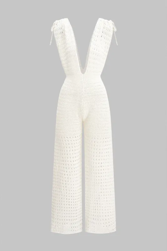 Knit Tie-Up V-Neck Hollow Out Sleeveless Jumpsuit sold by Micas