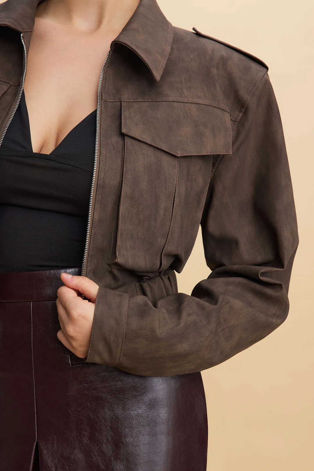 Faux Leather Zipper Pocket Jacket sold by Micas product image thumbnail 4